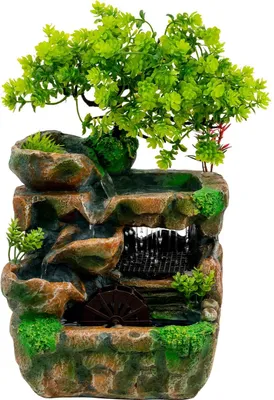 Immagine prodotto di Fontana da tavolo - Fontana da interno - Luce LED - Cascata - Resina - Motivo floreale - 18×15×30 cm - Verde