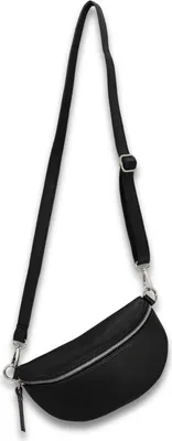 Produktbild von Bauchtasche Damen Echtleder Umhängetasche mit Ledergurt, Schwarz