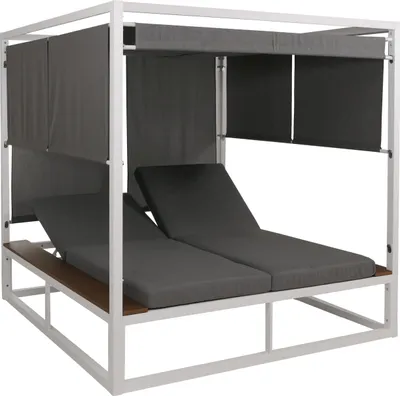 Produktbild von Aluminium Lounge-Gartenliege HWC-M63b, XL Sonnenliege Daybed, 10cm-Polster 200cm  weiß Polster grau