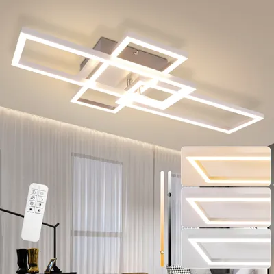 Produktbild von ZMH LED Deckenleuchte Wohnzimmer Deckenlampe 72CM Wohnzimmerlampe Dimmbar mit Fernbedienung 48W Silber Schlafzimmer Deckenbeleuchtung Modern Rechteckig Design für Arbeitszimmer Hotel