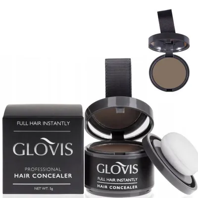 Produktbild von Glovis Haar Concealer ESCHE MITTELBRAUN - Ansatzpuder Haarverdichtungspuder Ansatz kaschieren Bartauffüllung