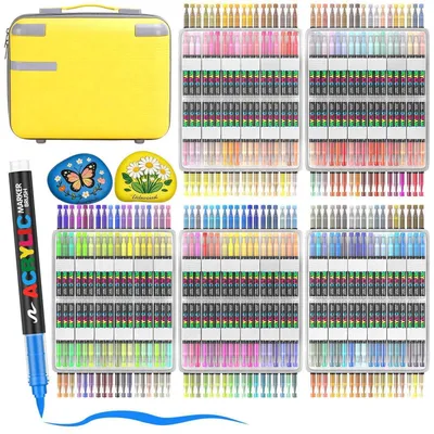 Produktbild von Acrylstifte Set 360 Farben für Stein, Holz, Glas, Keramik, Papier | Schnelltrocknend, Wasserfest | inkl. Ersatzspitzen & Farbkarte