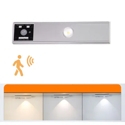 Produktbild von 20cm LED Unterbauleuchte Akku Dimmbar Sensor, Küchenlampe Bewegungsmelder 3 Lichtfarben,Schrankbeleuchtung Schranklicht Aufladbar(Silbern)