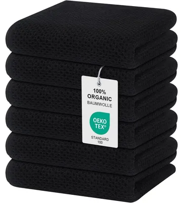Productafbeelding van Keukenhanddoeken, 100% katoen, set van 6, 32 x 72 cm, zwart