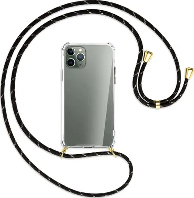 Produktbild von Handykette Backcover-Schutzhülle mit Band (Metall goldfarben) für Apple iPhone 11 Pro - schwarz/gold