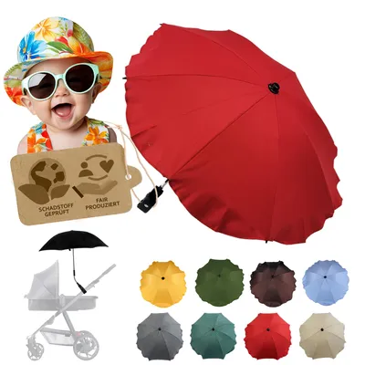 Produktbild von BAMBINIWELT Sonnenschirm für Kinderwagen Ø68cm UV-Schutz50+ Schirm Sonnensegel Sonnenschutz, rot