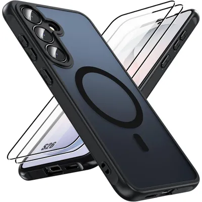 Image de Coque + 2 Verres Trempés pour Samsung Galaxy S26, Protection avec Anneau Magnétique et Vitre Caméra - Noir