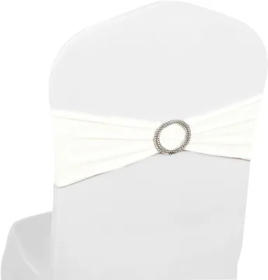 Stretch-Stuhlscharpen mit Schnallenbögen, 100 Stück, Off White