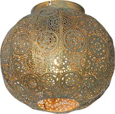 Produktbild von QAZQA - Orientalisch Orientalische Deckenleuchte I Deckenlampe I Lampe I Leuchte Gold I Messing mit Grün 28,5 cm - Baloo I Wohnzimmer I Schlafzimmer - Stahl Kugel I Kugelförmig - LED geeignet E27