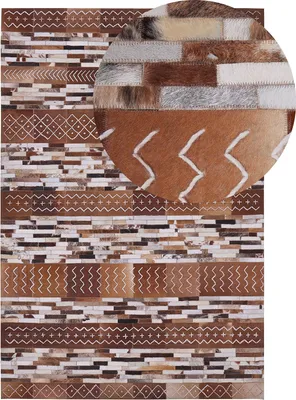 Obrázek produktu pro BELIANI Koberec 160 x 230 cm hovězí kůže hnědý patchwork pruhovaný se skandinávskými vzory