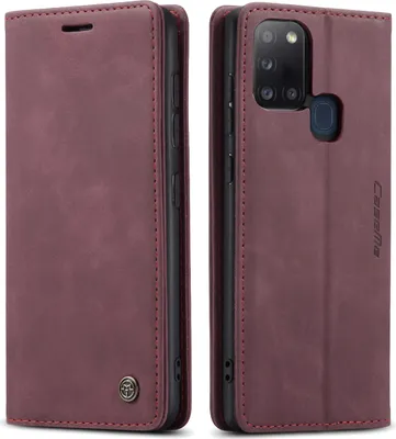 Produktbild von Samsung Galaxy A21S Hülle, LaimTop Retro Kunstledertasche mit Standfunktion Schutzhülle für Samsung Galaxy A21S Rot