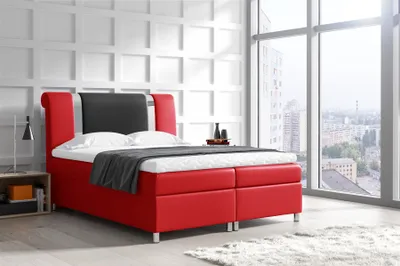Produktbild von Boxspringbett Schlafzimmerbett NATHAN 160x200cm Kunstleder Rot-Schwarz