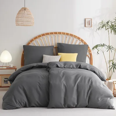 Productafbeelding van TRANKIELO® - Antraciet dekbedovertrek set 135x200 cm - 4-delig microvezel beddengoed met kussenslopen