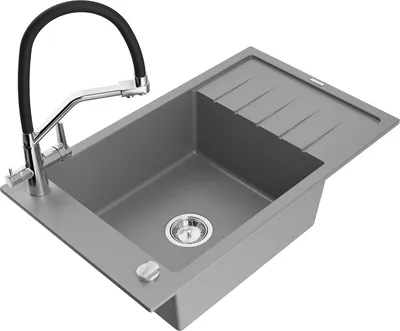 Produktbild von Mexen Elias 1 Becken-Granitspüle mit Abtropffläche und Mischbatterie Duo, Grau - 6511-71-671701-07