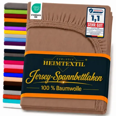 Produktbild von EXKLUSIV HEIMTEXTIL Jersey Spannbettlaken Premium 160 x 200 cm Schokobraun 100% Baumwolle   Bed-Sheet Bettlaken Spannbetttuch Topper Leinentuch