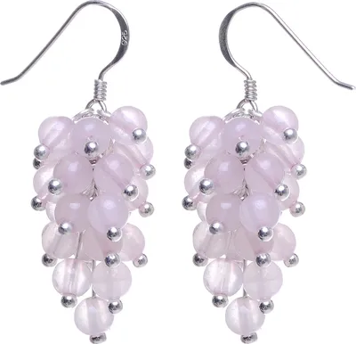 Produktbild von Ohrringe Ohrhänger aus Rosenquarz & 925 Silber rose Trauben Ohrschmuck für Damen