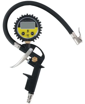 Produktbild von All Ride Digital Reifendruckprüfer mit Manometer PSI/BAR/KPA/KG Batteriebetrieben 30 CM Luftschlauch Kompatibel mit den meisten Kompressoren Auto, Fahrrad, Motorrad LKW Schwarz