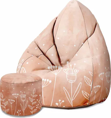 Obrázek produktu pro Dreamroots sedací vak 80x80x120cm sedací vak s opěradlem a stoličkou a potahem Sedací polštář Podlahový pytel Bubibag sedací vak s výplní s růžovými květy
