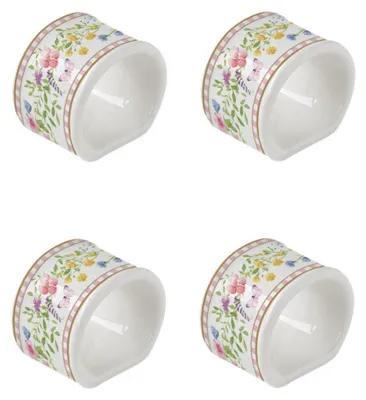 Productafbeelding van Set van 4 servetringen "HAPPY EASTER" met bloemen van porselein, merk Easy Life
