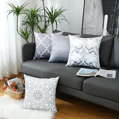 Zdjęcie produktu dla Poszewki na poduszki 60x60 cm, kolor szary, zestaw 4 sztuk, do użytku wewnątrz i na zewnątrz