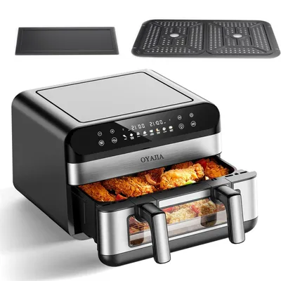 Produktbild von Dual Zone Heißluftfritteuse, Air fryer mit 11-Fach und herausnehmbarem Trenner, Sichtfenster, Antihaftbeschichtung, spülmaschinenfester Korb, 8-in-1