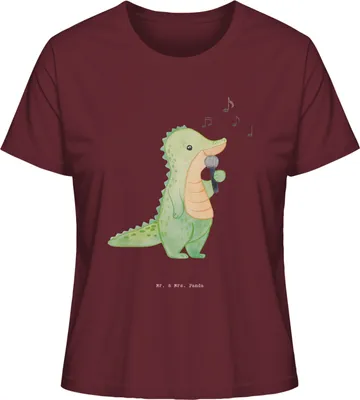 Produktbild von Mr. & Mrs. Panda Damen T-Shirt Krokodil Singen Größe L - Burgundy - Geschenk, Band, Basic, Shirt, Oberteil, Mit Print, Hobbysänger, Live Auftritt, Gesang