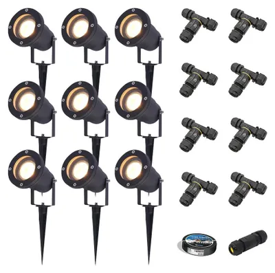 Image de HOFTRONIC - Spots de jardin à piquet 4W 345lm 2700K IP65 Noir 9 pièces Avec matériel d'installation (Câble & connecteur)