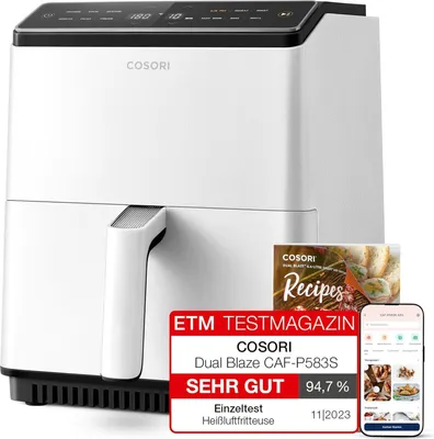 Heißluftfritteuse XXL, Dual Blaze, 6,4 L(1.8kg) Wifi verbunden, Airfryer mit 12 Multifunktionen, 90+ Online Rezept & Rezeptbuch, Full Touch Screen
