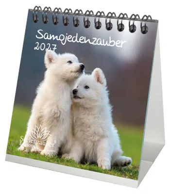 Produktbild von Samojedenzauber Tischkalender 10x10cm für 2027 Welpen und Hunde - Seelenzauber