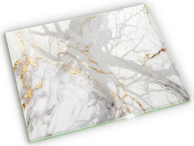 Produktbild von Grabkerze Untersetzer Glastafel Gummifüße Motiv - 52x40 cm - Heller Marmor mit Gold