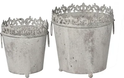 Produktbild von Blumentopf Übertopf 2erSet Landhaus grau Metall Vintage Shabby Ø17+22cm Deko