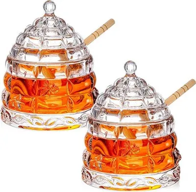 Produktbild von Famanu Honiggläser 300 ml mit Deckel und Holzlöffel - 2 Stück