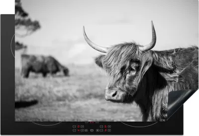 Obrázek produktu pro KitchenYeah® Krycí deska na sporák Scottish Highlander - Animals - Black - White , 76x51cm, dekorace do kuchyně, keramická krycí deska na sporák, krycí deska na varnou desku