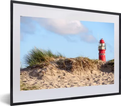 Produktbild von MuchoWow® MuchoWow® Gerahmtes Poster Strand - Leuchtturm - Düne 60x40 cm - Poster mit zchwarzem Bilderrahmen - Schlafzimmer - Plakat in Rahmen - Drucken