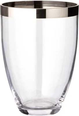 Immagine prodotto di Lussuoso vaso da fiori in cristallo con bordatura argentata, altezza 24 cm, decorazione per un ambiente accogliente