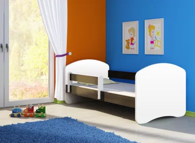 Obrázok produktu pre ACMA II Detská posteľ Detská posteľ 140 x 70 cm Junior posteľ Kompletná sada s matracom, roštom a ochrannou zábranou Biela / drevo Wenge, detská izba