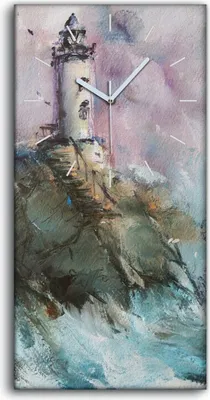 Produktbild von Küchenuhr Bürouhr Leinwand Uhr Geräuschlos Kunstdruck 30x60 Ölgemälde Leuchtturm - weiße Hände