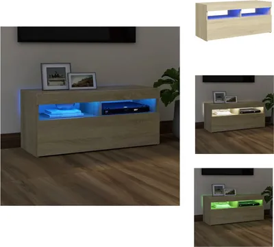 Image de vidaXL Armoire TV avec lampes LED Chêne Sonoma 90x35x40 cm - Meuble TV