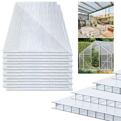 Produktbild von Eikuavons 15x Polycarbonat Hohlkammerplatten 8mm Transparent Hohlkammerstegplatten UV-Beständigen Für Gewächshaus Carports