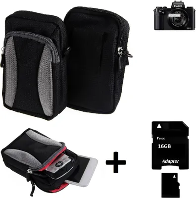 Produktbild von Kompatibel mit Canon PowerShot G5 X Gürtel Tasche Holster Umhänge Tasche Fototasche Schutz Hülle schwarz-grau + Extrafach K-S-Trade