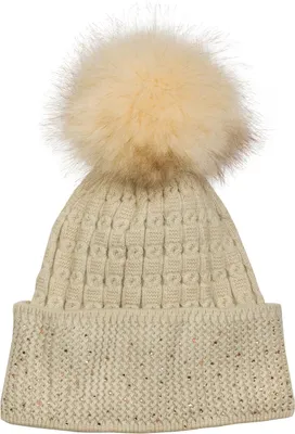 Produktbild von styleBREAKER weiche Feinstrick Bommelmütze mit Strass und abnehmbarem Kunstfell Bommel, Fellbommel Mütze, Damen 04024133