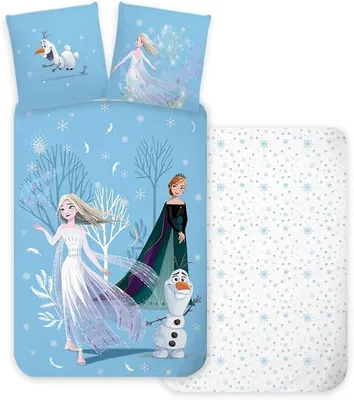 Zdjęcie produktu dla Pościel dla niemowląt Disney Frozen, Elsa, Anna i Olaf, pościel dziecięca 100x135 + 40x60 cm, 100% bawełna