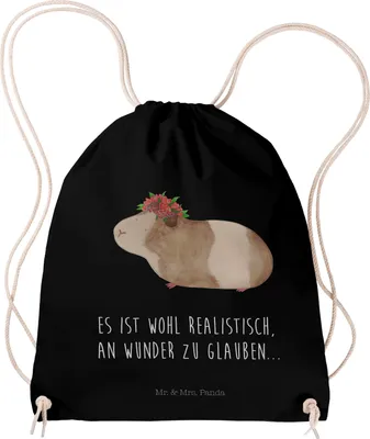 Produktbild von Mr. & Mrs. Panda Turnbeutel Meerschweinchen Weisheit - Schwarz - Geschenk, Drawstring Bag, wander rucksack, Wunderland, Säckchen, Stoffbeutel, Jutebeutel, Blumenkind