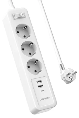 Obrázek produktu pro Zásuvková lišta s 3 zásuvkami a 3 USB nabíjecími porty s vypínačem, bílá