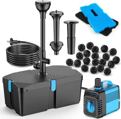 Image de Kit pompe de bassin avec filtre et fontaine, pompe de bassin 50 W 2 500 l/h et kit de filtration, filtre pour bassins extérieurs, filtre pour bassin à koïs
