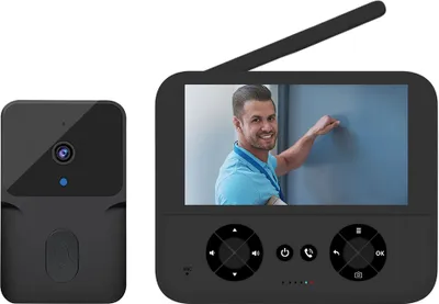 Produktbild von Bezdrôtový videozvonček - bez predplatného, 4,3" displej IPS, nočné videnie HD, obojsmerný zvuk, automatické nahrávanie, inštalácia bez vŕtania, dobíjateľný