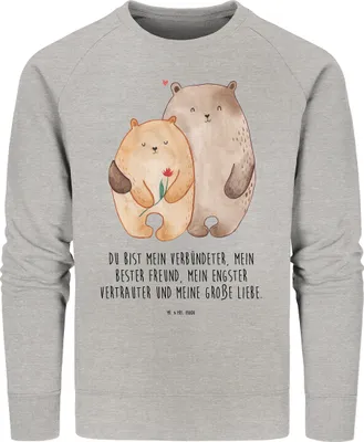 Produktbild von Mr. & Mrs. Panda Baumwoll Pullover Bären Liebe Größe M - Heather Grey - Geschenk, Ehe, Sweater, Pulli, Freundin, Verknallt, Beziehung, Sweatshirt, Rundhals, Verlobung