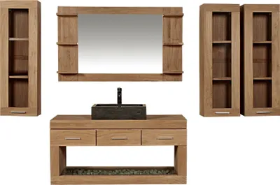 Produktbild von Teako Design Badmöbel Set Boras Teakholz 120x120 cm mit 3 Schränken
