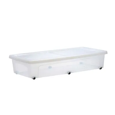 Zdjęcie produktu dla Iris Pojemnik do przechowywania z kółkami 38L 40X80X15 cm przezroczysty/biały