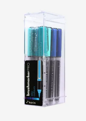 Produktbild von karin BrushmarkerPRO, Blau, Cyan, Indigo, Lila, Türkis, Violett, Aqua-Farbe, Blau, Cyan, Indigo, Lila, Türkis, Violett, 12 Farben, Rund, Box, Kunststoff
